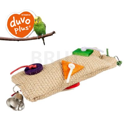 duvo plus - Vogel Spielzeug - Sisal Snack Beutel mit Papier, Holz & Glocke  - Breker Tierbedarf - 5414365414542